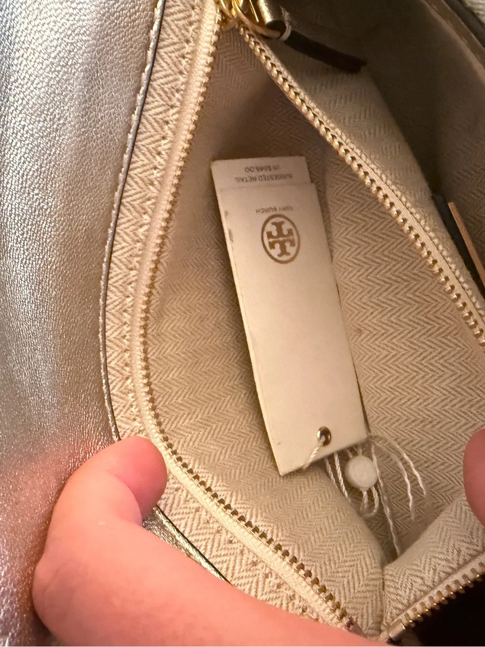 Tory Burch “Miller” Silver Logo Clutch - Metallic Leather Envelope Bag
